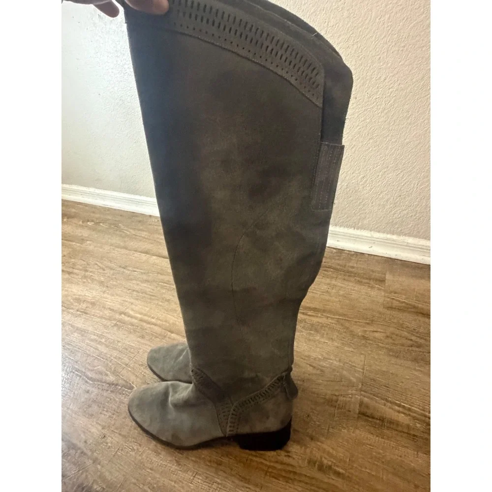 Vince Camuto Karinda Grey Suede Over The Knee Perforated Boots Size 10M